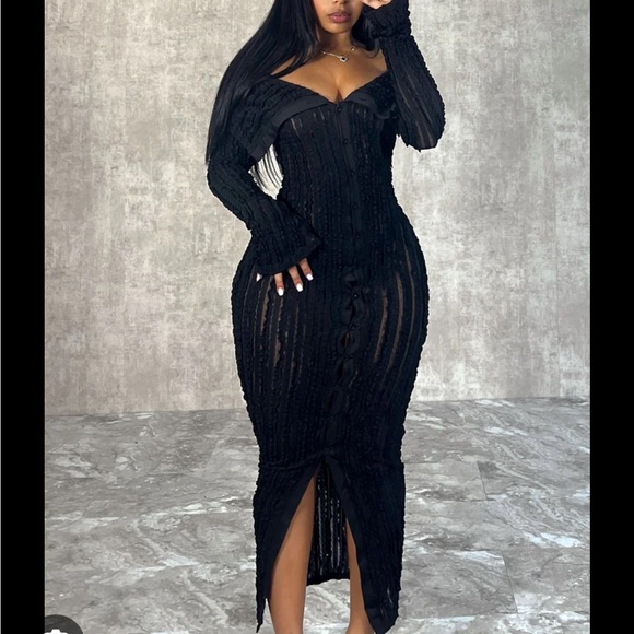 Melody Off the Shoulder Mesh Dress-Black - Picture 1 of 5